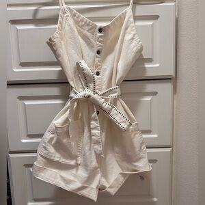 Splendid Ivory Button-Up Denim Romper